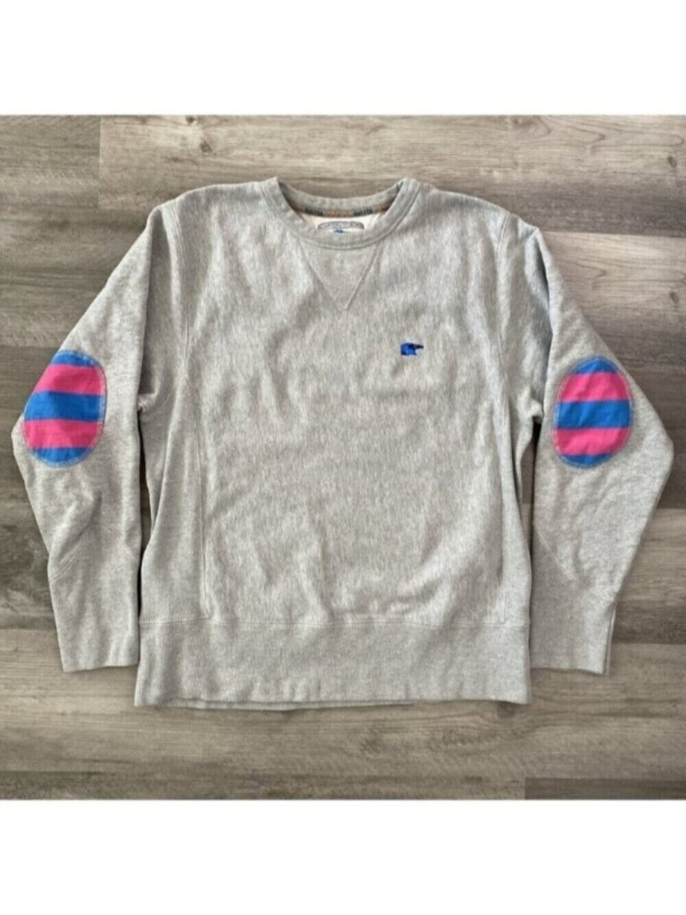 Duffer of St George x Oki Ni Sweatshirt Mens Large Gray Elbow Patch Cotton VTG